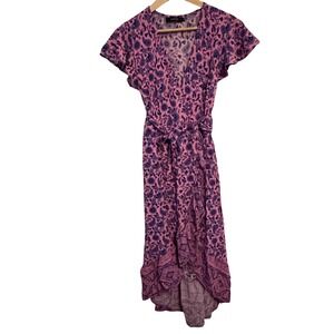 Zesica Womens Pink Purple Paisley Floral Wrap High Low Midi Dress S Short Sleeve